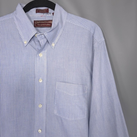 CHAPS RALPH LAUREN Spirited Tradition Vintage Shirt Blue White Cotton Blend L